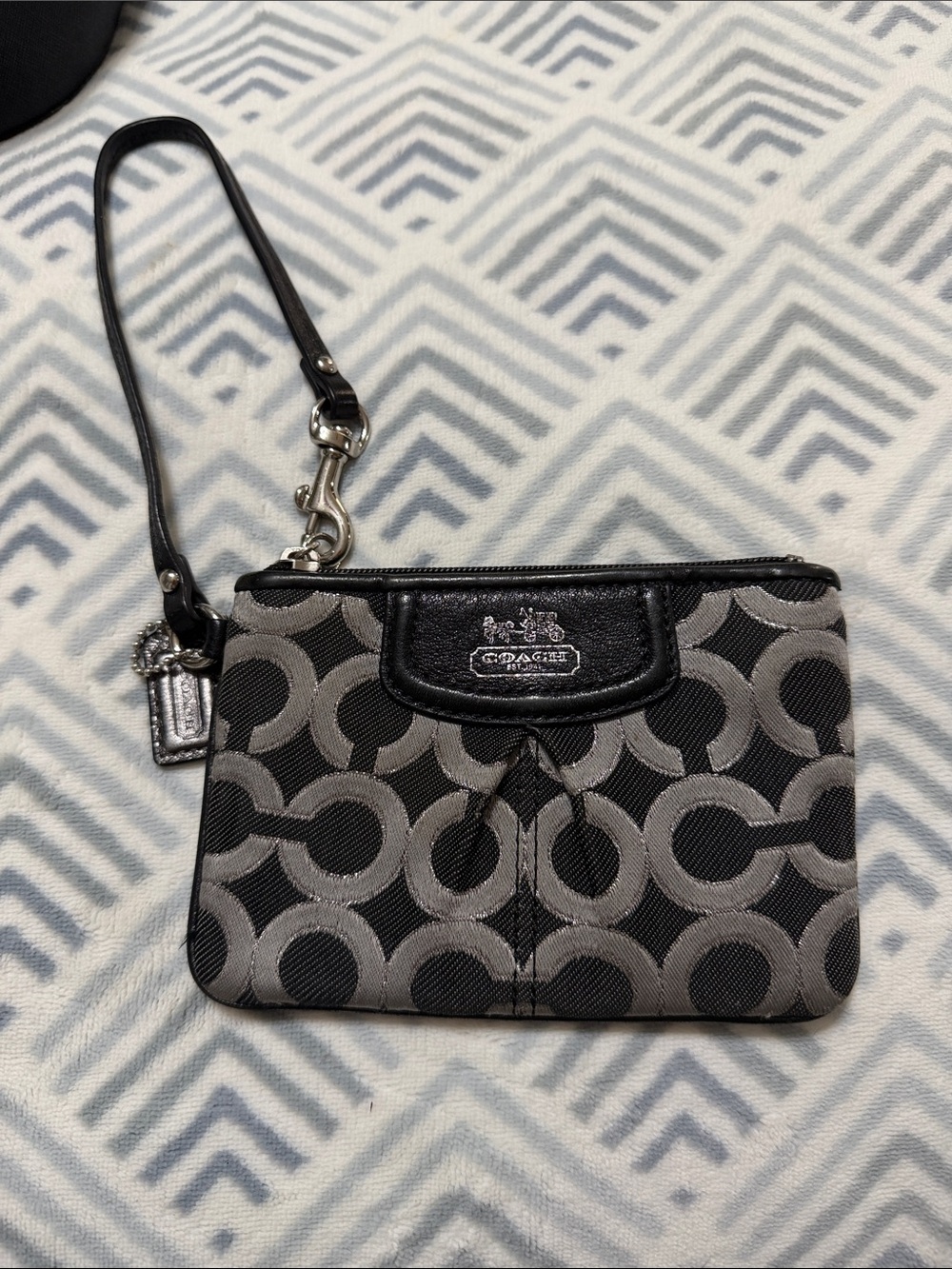 Coach Vintage metallic Black and Gray Signature “C” Wristlet with hangtag